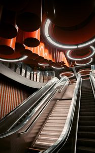 Preview wallpaper escalator, stairs, room, circles