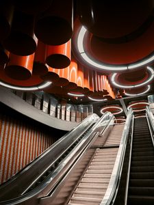 Preview wallpaper escalator, stairs, room, circles