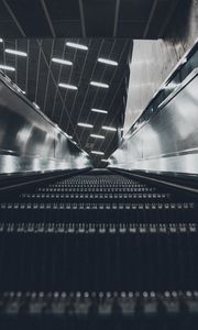 Preview wallpaper escalator, stairs, steps, distance, glow