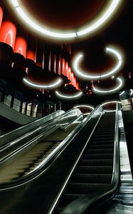 Preview wallpaper escalator, stairs, steps, back, neon