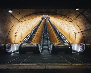 Preview wallpaper escalator, subway, tunnel, empty, dark