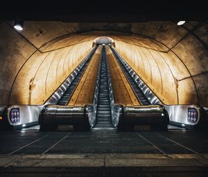 Preview wallpaper escalator, subway, tunnel, empty, dark