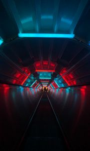 Preview wallpaper escalator, tunnel, dark, neon, blue, red