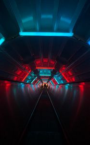 Preview wallpaper escalator, tunnel, dark, neon, blue, red