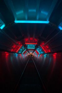 Preview wallpaper escalator, tunnel, dark, neon, blue, red