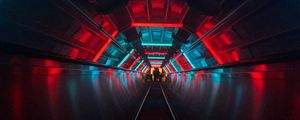 Preview wallpaper escalator, tunnel, dark, neon, blue, red