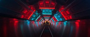 Preview wallpaper escalator, tunnel, dark, neon, blue, red