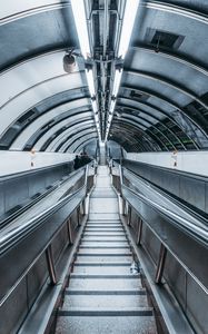 Preview wallpaper escalator, tunnel, metro, gray