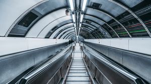 Preview wallpaper escalator, tunnel, metro, gray
