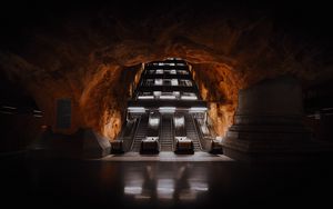 Preview wallpaper escalator, tunnel, metro, dark