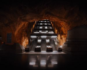 Preview wallpaper escalator, tunnel, metro, dark