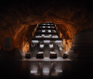 Preview wallpaper escalator, tunnel, metro, dark