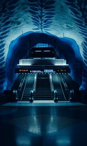 Preview wallpaper escalator, tunnel, subway, station, dark