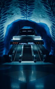Preview wallpaper escalator, tunnel, subway, station, dark