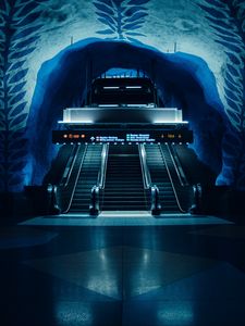 Preview wallpaper escalator, tunnel, subway, station, dark