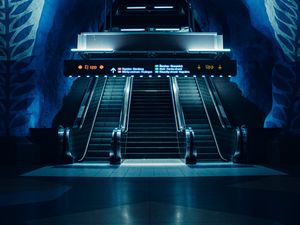 Preview wallpaper escalator, tunnel, subway, station, dark