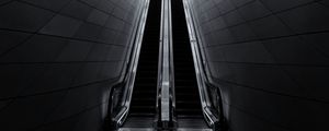 Preview wallpaper escalators, lights, subway, station, black and white, dark