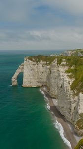 Preview wallpaper etretat cliffs, rocks, sea, arch, clouds, france