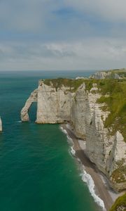 Preview wallpaper etretat cliffs, rocks, sea, arch, clouds, france