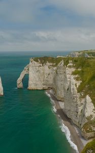 Preview wallpaper etretat cliffs, rocks, sea, arch, clouds, france