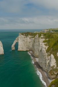 Preview wallpaper etretat cliffs, rocks, sea, arch, clouds, france