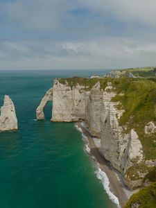 Preview wallpaper etretat cliffs, rocks, sea, arch, clouds, france