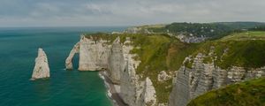 Preview wallpaper etretat cliffs, rocks, sea, arch, clouds, france