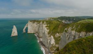 Preview wallpaper etretat cliffs, rocks, sea, arch, clouds, france