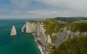 Preview wallpaper etretat cliffs, rocks, sea, arch, clouds, france