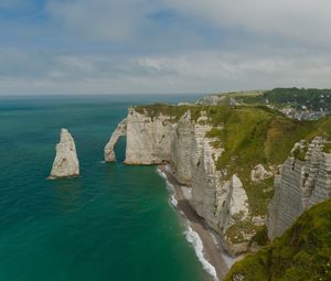 Preview wallpaper etretat cliffs, rocks, sea, arch, clouds, france