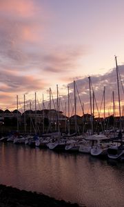 Preview wallpaper evening, boats, harbor, mooring, twilight, ripples