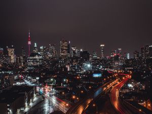 Preview wallpaper evening city, road, tower