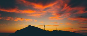 Preview wallpaper evening, hill, radio tower, clouds, outlines, dark