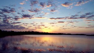 Preview wallpaper evening, water, reflection, lake, ripples, sky, decline, lilac