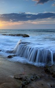 Preview wallpaper evening, water, wave, stony coast, sea noise
