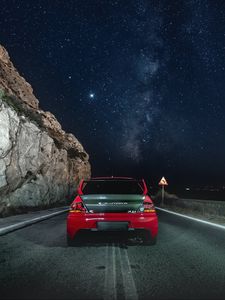 Preview wallpaper evolution gtr, car, spoiler, rear view, stars