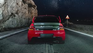 Preview wallpaper evolution gtr, car, spoiler, rear view, stars