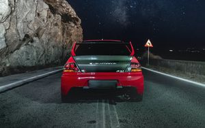 Preview wallpaper evolution gtr, car, spoiler, rear view, stars