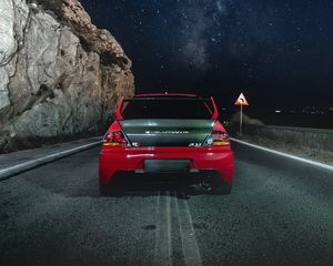Preview wallpaper evolution gtr, car, spoiler, rear view, stars