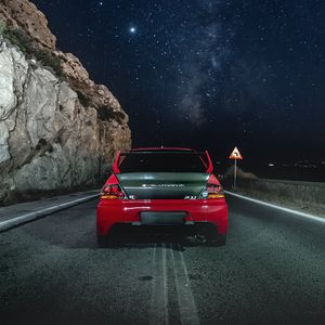 Preview wallpaper evolution gtr, car, spoiler, rear view, stars