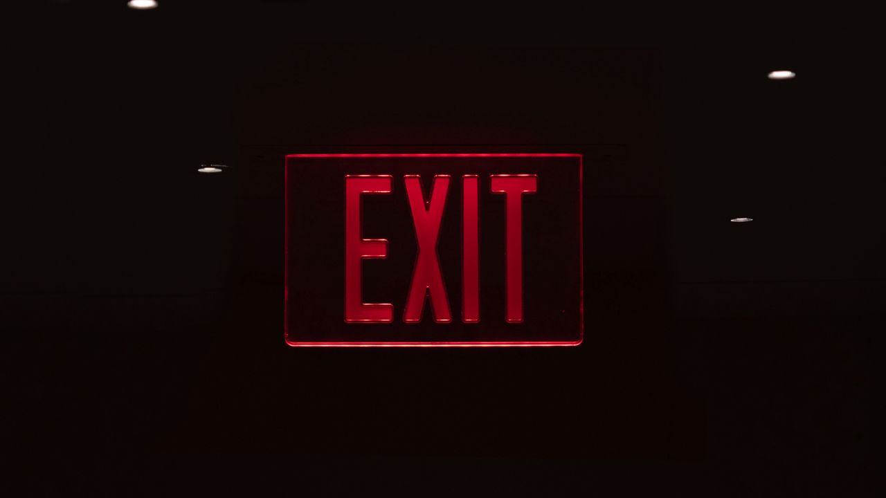 Wallpaper exit, sign, inscription, red, dark