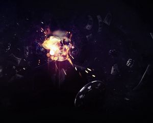 Preview wallpaper explosion, figures, flying, fire, dark