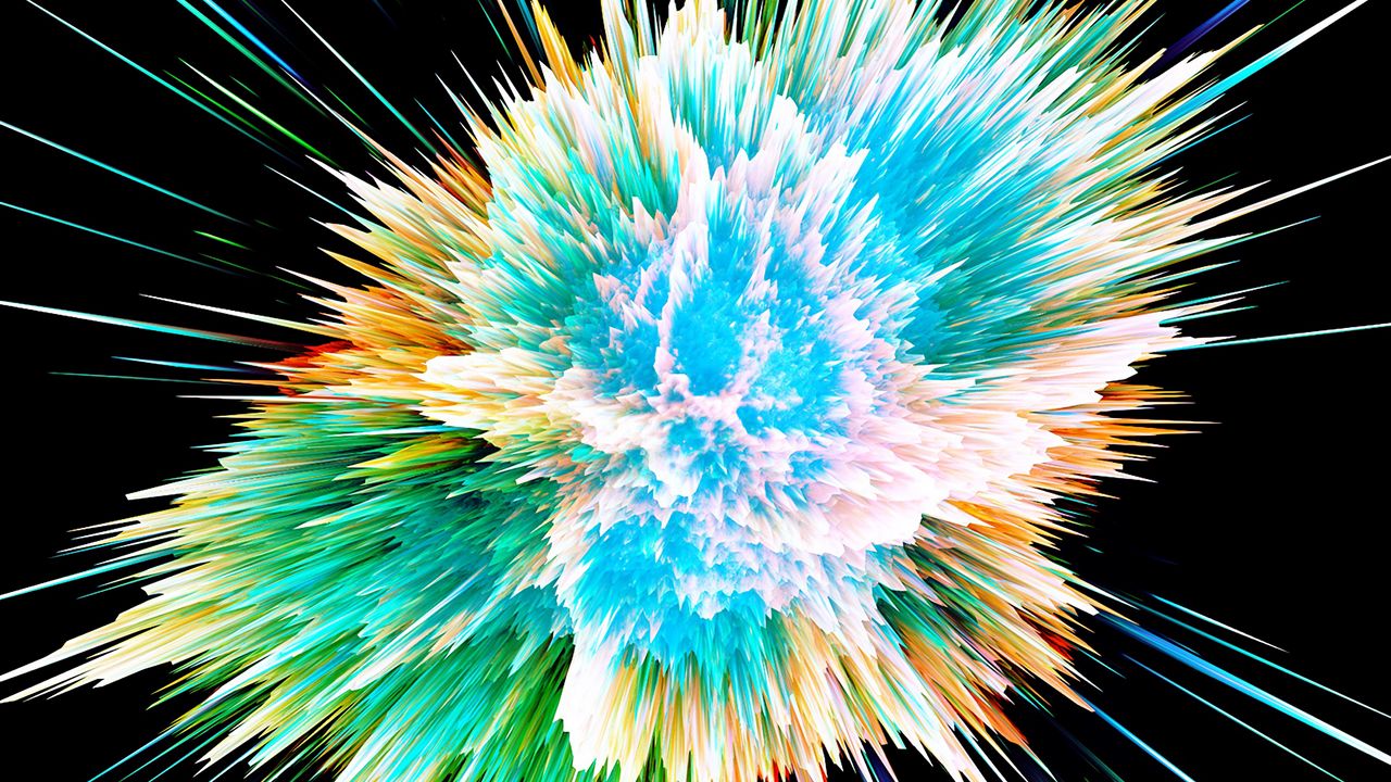 Wallpaper explosion, flash, colorful, shards, abstraction
