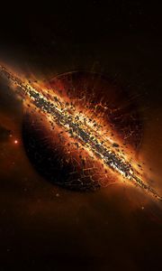 Preview wallpaper explosion, fragments, planet, orange