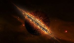 Preview wallpaper explosion, fragments, planet, orange