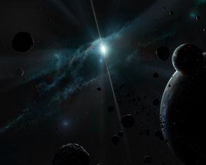 Preview wallpaper explosion, light, fragments, stones, asteroids