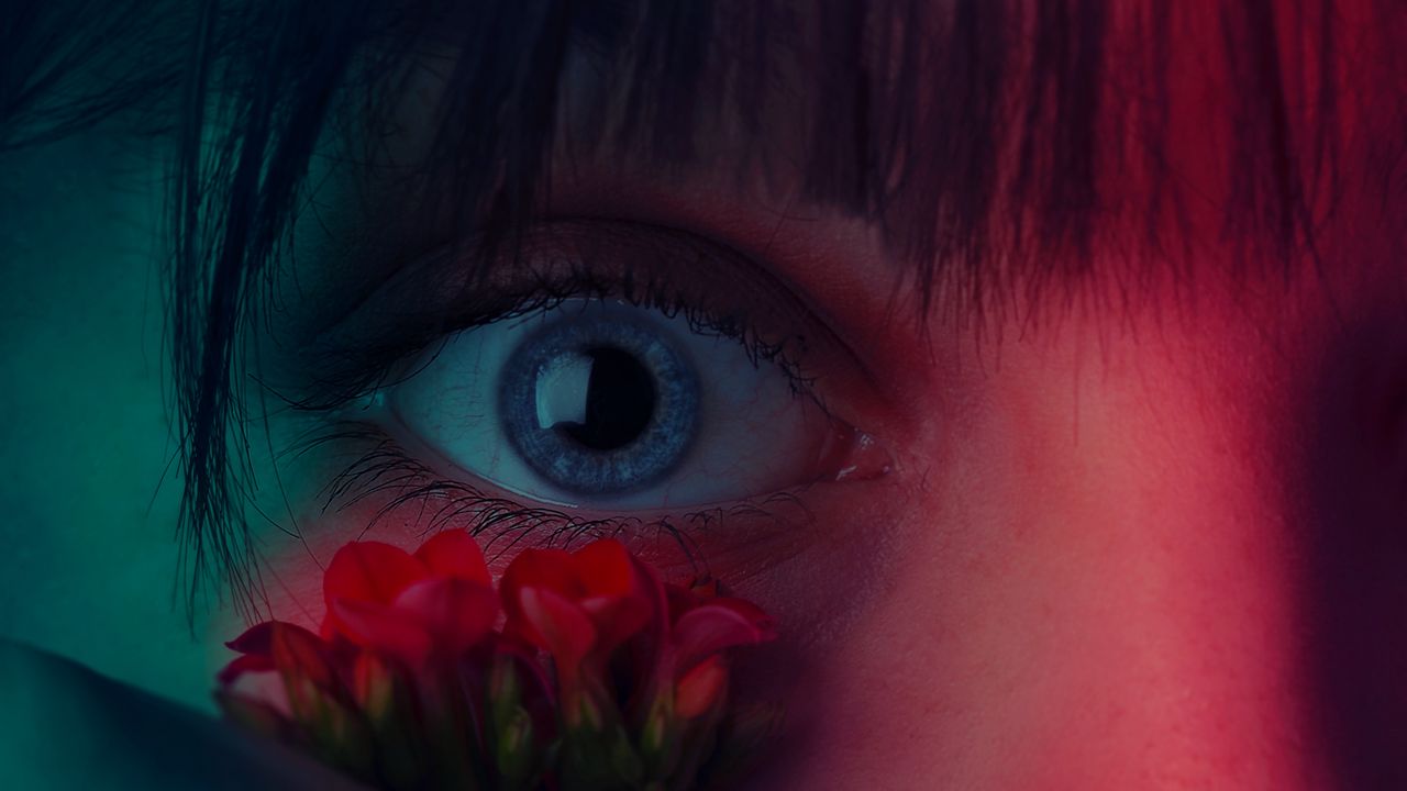Wallpaper eye, flower, girl, closeup, face