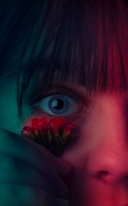 Preview wallpaper eye, flower, girl, closeup, face