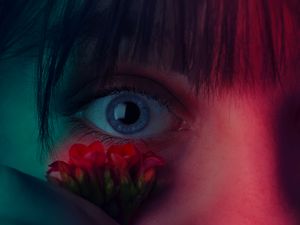 Preview wallpaper eye, flower, girl, closeup, face