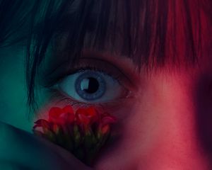 Preview wallpaper eye, flower, girl, closeup, face